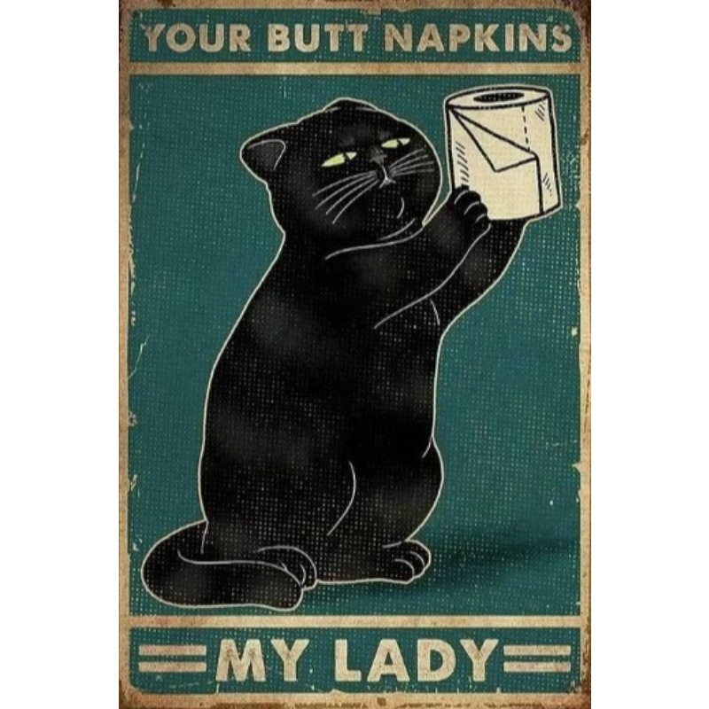 Vintage Collectible Plates - Black Funny Cat Metal Sign Vintage
